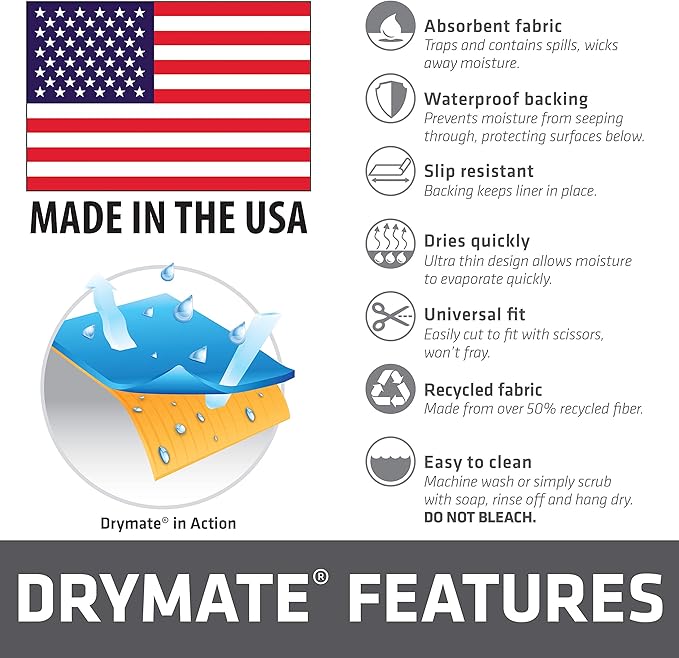 Drymate Premium Luxury Shelf & Drawer Liner, Thick Cushioned Fabric, Non-Adhesive, Absorbent, Waterproof, Slip-Resistant, Liners for Kitchen Cabinets, Cupboards (USA Made)(12”x59”)(2-Pack)(IndigoGrey)