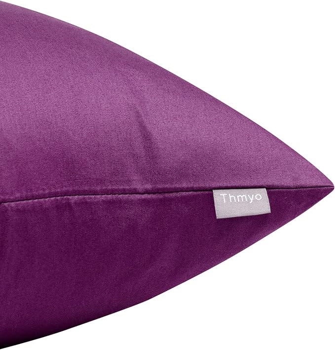 4-Pack 100% Cotton Comfortable Solid Decorative Throw Pillow Case,Thmyo Square Cushion Cover Pillowcase Sublimation Blank Pillow Covers DIY Throw Pillowcase(18x18 inch/ 45x45cm,Dark Reddish Purple)