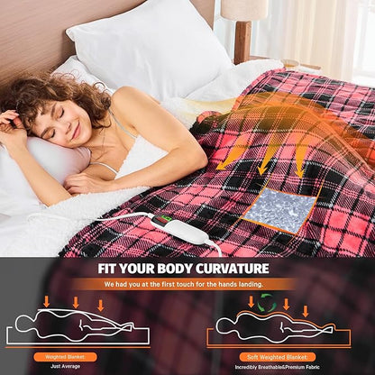 Pink Heated Weighted Blanket for Adults 20Lbs Queen Size - 60"x80", 2-in-1 Electric Heating Pad Lap Heavy Blanket for 190-210lbs for Couch, 10 Level 1-8H Auto Off, Birthday Gifts for Women Mom Girls
