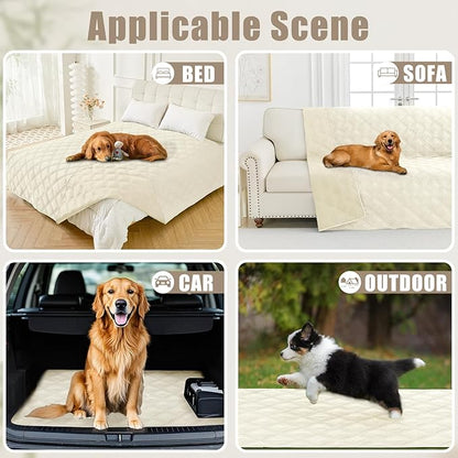 Smiry Waterproof Dog Bed Cover Blanket 40x70, Soft Reversible Pet Blanket, Washable Leakproof Cats Dogs Couch Cover for Sofa, Couch, Furniture, Lattice, Beige/Beige
