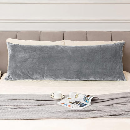 BEDELITE Body Pillow Cover with Zipper Closure, Super Soft and Cozy Fuzzy Fleece Body Pillowcase 20 x 54 Inches, Luxury Fluffy Plush Long Body Pillow Pillowcase for Fall and Winter(Gray)