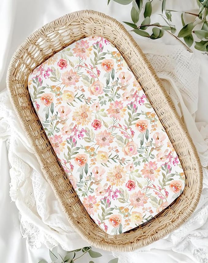 Bassinet Sheets for Baby Girls Boys 2 Pack, Fitted Baby Mattress Sheet for Rectangle, Oval, Hourglass Bassinet Mattress, Breathable Cozy & Universal Fit (Little Farm)