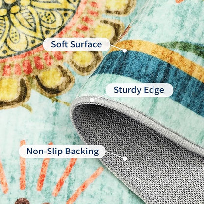 GarveeHome 10x14 Floral Washable Area Rug: Large Living Room Area Rug with Non-Slip Backing Washable Ultra Soft Bedroom Floral Carpet Indoor Stain Resistant Carpet for Dining Room 10*14 ft Light Blue
