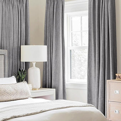 MIULEE Linen Texture Curtains for Bedroom Solid 100% Blackout Thermal Insulated Grey Curtains Grommet Room Darkening Curtains/Draperies Luxury Decor for Living Room Nursery 52x96 Inch (2 Panels)