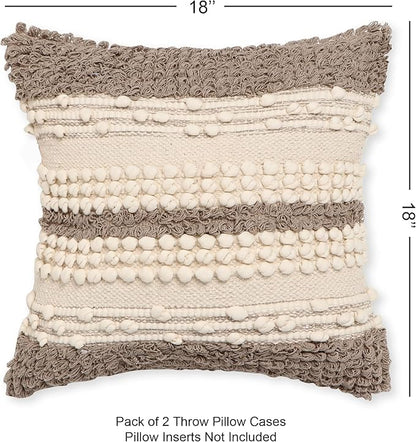 REDEARTH · Boho Textured Throw Pillow Cases - Woven Tufted Decorative Farmhouse Cushion Covers Set for Couch - Sofa - Bed - Chair - Dining - Patio - Outdoor - 100% Cotton (18x18; Natural) Pack of 2