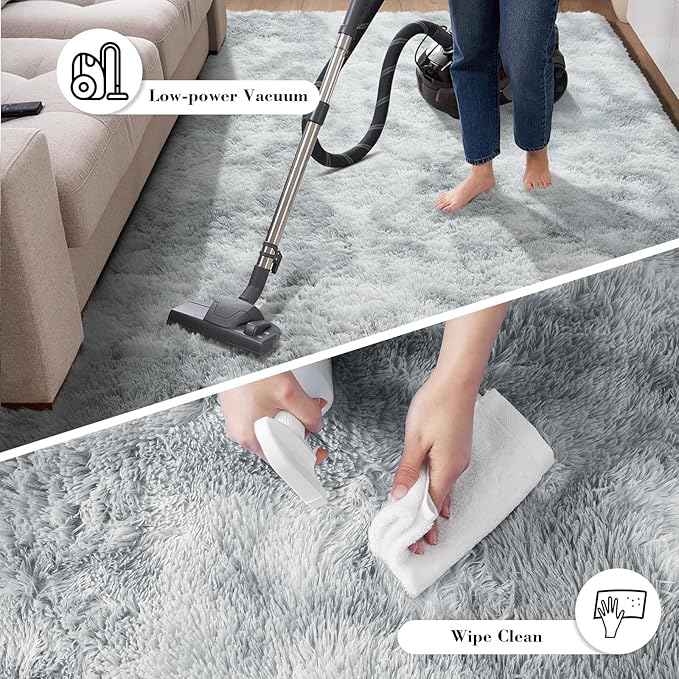 Soft Runner Rugs for Bedroom, Mottling Grey 2x6 Area Rugs Fluffy Rug Shaggy Area Rug Carpet, Bedside Rug for Living Room Bedroom Kids Room Home Decor