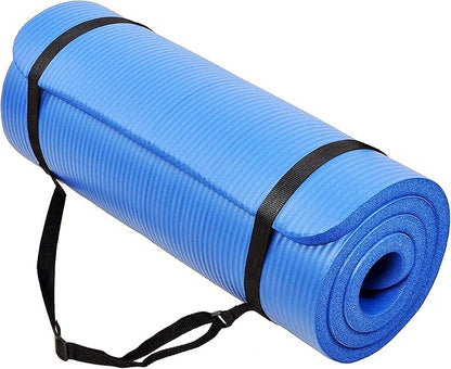 BalanceFrom GoCloud 71x24 Inches Extra Thick Yoga Mat 1-Inch High-Density Foam – Roll-Up Exercise Pad with Double-Sided Non-Slip Surface and Carrying Strap for Pilates and Home Workouts