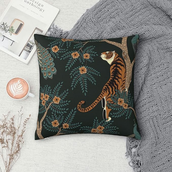 NBFKDO Pillow Cover,Tiger and Peacock (1) Throw Pillow Case Modern Cushion Cover Square Pillowcase Decoration for Sofa Bed Chair Car 26 X 26 Inch