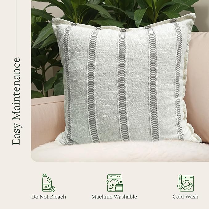 SanVia Grey Hearth Premium Cotton Throw Pillow Covers, 20 x 20 Inches, Luxurious Handwoven Couch Pillow Covers with Hidden Zipper, Elegant Home Décor, Insert Not Included