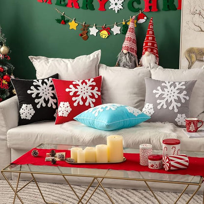 MIULEE Pack of 2 Christmas Decorative Snowflake Throw Pillow Covers Canvas Embroidery Winter Cushion Cases Holiday Decor Soft Pillowcases for Winter Couch Sofa Bedroom Car（Grey, 18x18in）