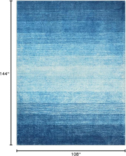 Wonnitar Modern Ombre Washable Area Rug, Blue 9x12 Large Living Room Rug, Non-Slip Soft Dining Room Rug for Under Table, Ultra-Thin Gradient Accent Carpet for Bedroom Mud Room (Blue, 9'x12')