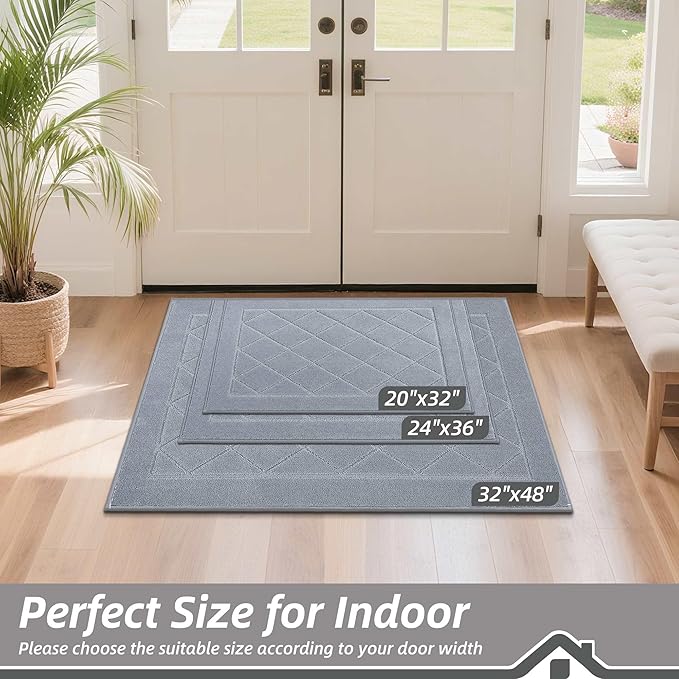 BEQHAUSE Dirt Trapper Door Mat 32" x 48", Doormat Non-Slip Entryway Rugs Washable, Dog Door Mat Stain Resistant and Absorbent Welcome Floor Mat for Front Back Door, Muddy Wet Shoes & Paws, Grey