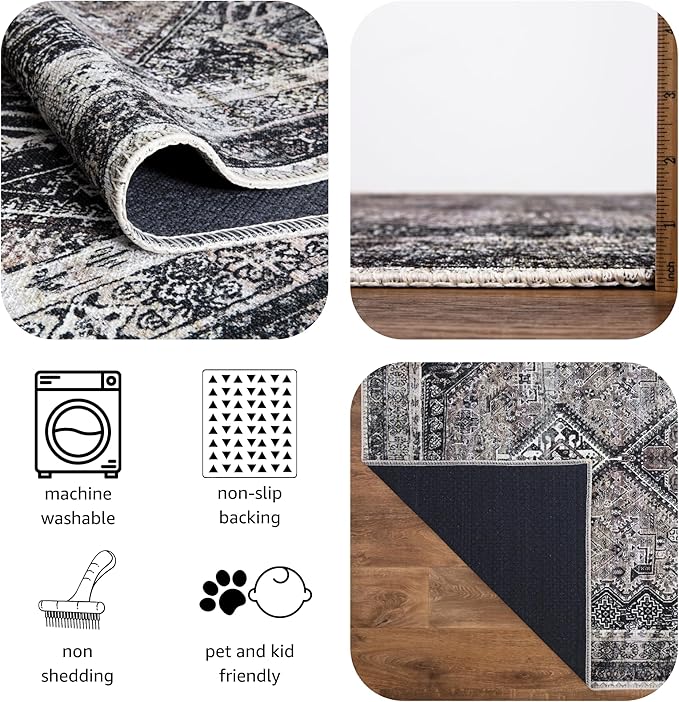 Keen Home Design 2x10 Rug - Machine Washable Runner Rug with Non-Slip Backing, Ideal for Hallway, Entryway, Kitchen, Laundry Room - Vintage, Easy Clean, Durable, Low Pile - (2'6" x 10')