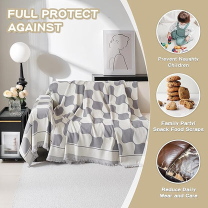 MEETSKY Couch Cover for Dogs Grey Couch Covers for 3 Cushion Couch Sofa Simple Modern Sofa Covers for L Shaped Chenille Couch Cushion Covers for Dogs Kids Easy Install, 91" X134"