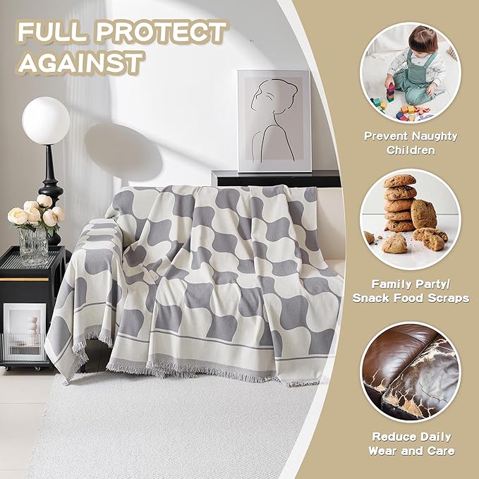MEETSKY Couch Cover Loverseat Sofa Covers Protector, Sofa Throw Cover Washable Sofa Slipcovers, Thick Soft Fabric Chenille Jacquard Modern Style for Living Room, 71" x 102", Grey Checkerboard