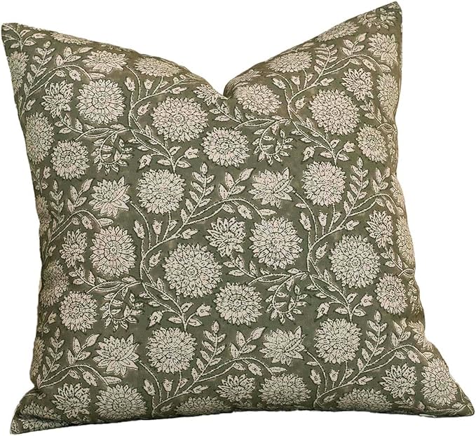 Amor Virisso Floral Pillow Covers 24x24 Throw Pillow Covers Vintage Block Print Pillow Cover Neutral Couch Pillows for Living Room Farmhouse Decorative Accent Sofa Pillows, Dusty Green
