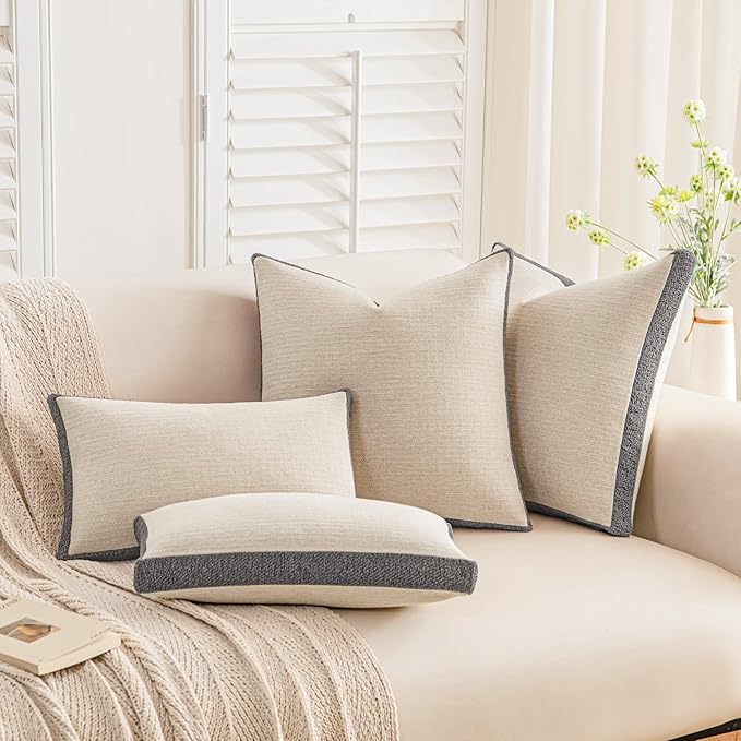 a moment Loop Yarn Linen-Like Pillow Cover Natural Soft Decorative Throw Pillow Case Farmhouse 18x18 Inch, Bohemian Textured Cushion Cover for Sofa Bed, Wrinkle-Resistant Home Decor Grey