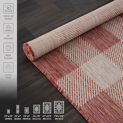CAMILSON Outdoor Rug - Modern Area Rugs for Indoor and Outdoor Patios, Kitchen and Hallway mats - Easy Cleaning Non Shedding Washable Outside Carpet (8x10, Buffalo - Copper/Grey)
