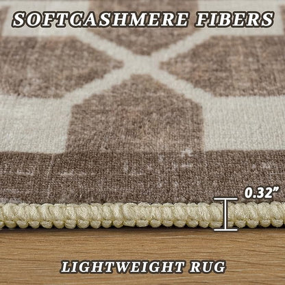 Washable Area Rugs 8x10, Non-Slip Rugs for Living Room Bedroom, Low Pile Large Soft Alfombras, Modern Bordered Home Floor Rugs for Kids Playroom Office Dining Room Farmhouse, Brown