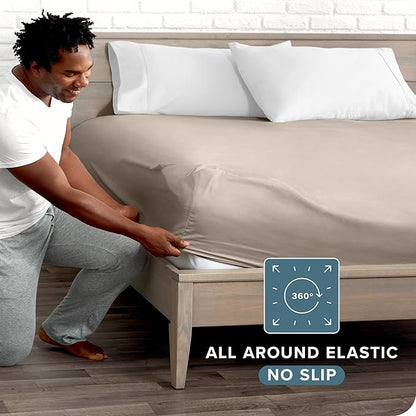 Bare Home Fitted Bottom Sheet Twin Size - Premium 1800 Microfiber - Ultra-Soft Hotel Luxury - Deep Pocket - Durable and Long Lasting (Twin, Pebble)