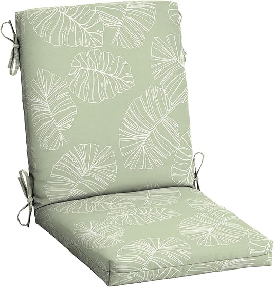 Arden Outdoor Dining Chair Cushion, 20 x 20, Rain-Proof, Fade Resistant, 20 x 20, Coastal Green Leaf