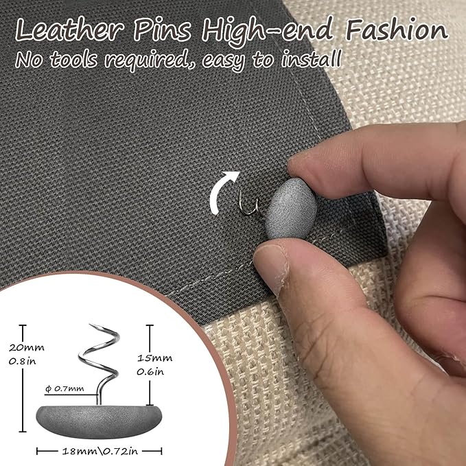 Leather Upholstery Twist Pins for Bed Skirts – 12 Pack Fabric Holders and Tacks for Sofa Covers, Armchairs, and DIY Sewing – Elegant Screw Design Upholstery Accessories (12, Light Gray)