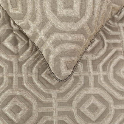 The HomeCentric King/Queen/Twin Beige Designer CA King 86"x18" Bed Runner with 2 Pillow Cover, Textured Bed Scarf on Silk Fabric - Hexagonal Norma