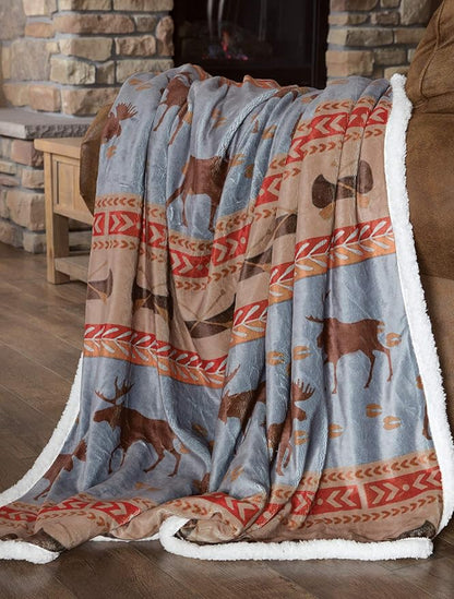 CARSTENS, INC. Ultra Premium Super Soft Plush Sherpa Fleece Oversized Throw Blanket 54" x 68", Moose Tracks