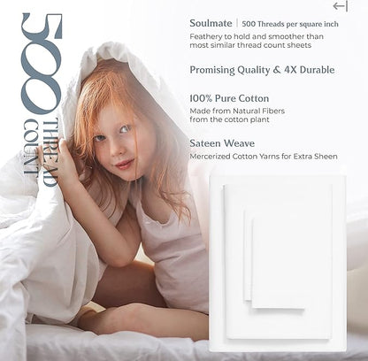 Mayfair Linen 100% Cotton Sheets Twin XL Size Bed Set - 500 Thread Count Sheets Twin XL Size 3 PC Set (White), Soft, Cooling, Hotel-Quality 16" Deep Pocket Cotton Bedsheet for Hot Sleepers