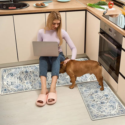 Ileading Anti Fatigue Kitchen Rugs Sets of 2 Cushioned Kitchen Mats for Floor Waterproof Kitchen Mat Set Non Slip Comfort Standing Mat for Kitchen, Office, Sink, Laundry