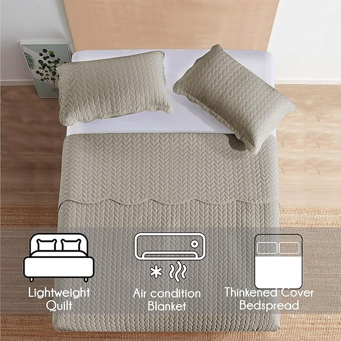 IR Imperial Rooms California King Quilt Bedding Set Size (118"x106") + 2 Pillow Shams (20" x 36"+ 2") - 3 Pcs All Season Reversible Microfiber Coverlet Embossed Quilt Bedspread (Beige)