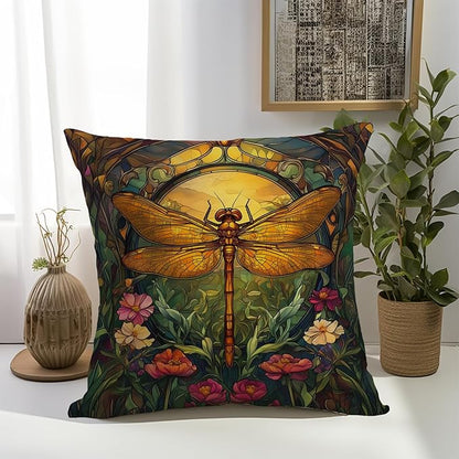 YOU FOUND ME William Morris Abstract Vintage Floral Dragonfly Design Throw Pillow Covers Home Decor, Retro Art Deco Pillowcase Cushion Cover for Bed Sofa Living Room, Square 18x18inch (Dragonfly)