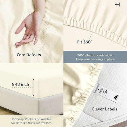 Mayfair Linen 100% Cotton Bed Sheets California King Sheet Set - 500 Thread Count Sheets Cal King Size 4 PC Set (Ivory), Soft, Cooling, 16" Deep Pocket Sateen Weave Cotton Bedsheet for Hot Sleepers