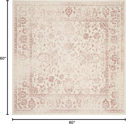 SAFAVIEH Adirondack Collection Area Rug - 5' Square, Ivory & Rose, Distressed Vintage Floral Design, Non-Shedding & Easy to Clean, Ideal for Living Room, Bedroom, Dining Space (ADR109H)