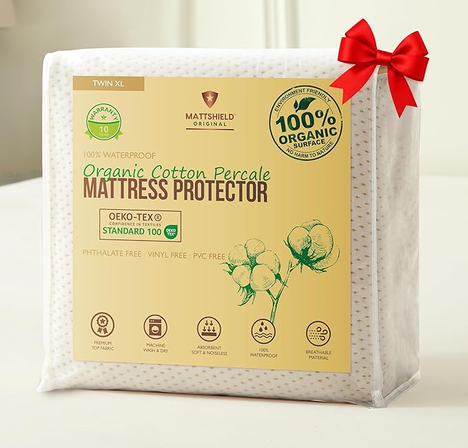 Deluxe Cooling Waterproof Organic Mattress Protector Twin XL - Organic Cotton Percale Breathable Mattress Pad Cover - Naturally Cool for Hot Sleepers – Soft Natural Comfort