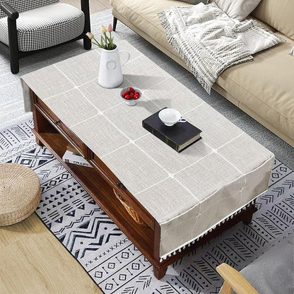 Coffee Table Cloth, Table Cover with Pockets and Tassel, Coffee Color Grid for Living Room Small Rectangle Tablecloths Washer Dryer Fridge Top Dust Cover,Easy Care Machine Washable