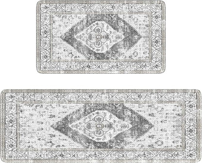 KIMODE Kitchen Rugs and Mats 2PCS Cushioned Anti Fatigue Kitchen Mat Non-Skid Waterproof Kitchen Runner Rug for Kitchen Decor,Floors,Office,Laundry,Grey