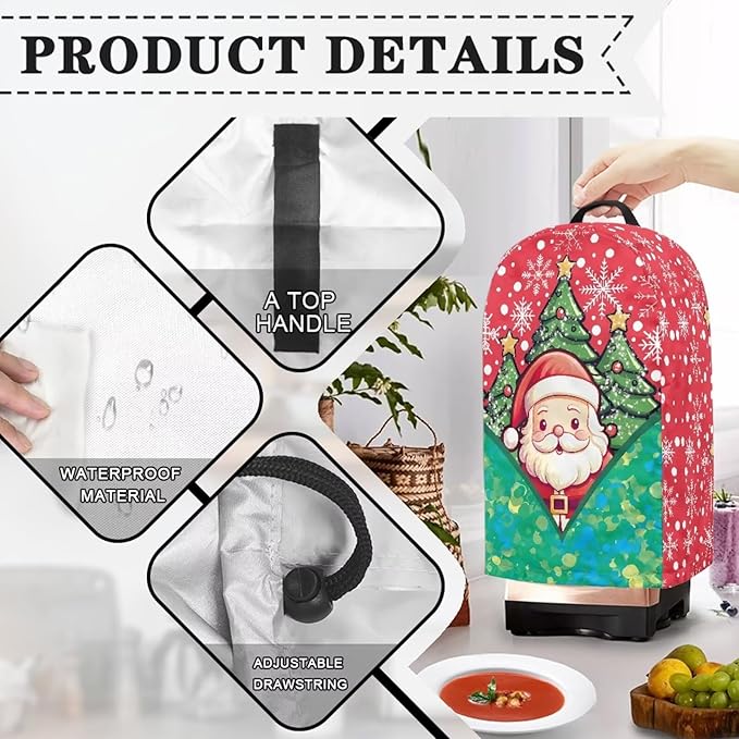 Christmas Blender Dust Cover with Drawstring, Stand Mixer or Coffee Maker Appliance Covers, Anti Fingerprint Polyester Dust Proof Stain Resistant Blender Cover for Kitchen, Santa Claus