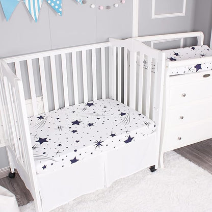 Belsden Pack of 3 Mini Crib Sheet Set, Pack N Play Sheet Set for Baby Boys and Girls, Cloudy Soft Touch and Machine Washable, Fitted Playard/Portable Crib Sheet, White Star & Navy & Navy Star