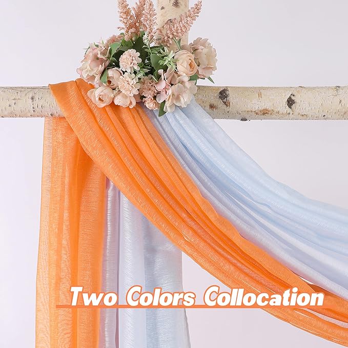 DONREN Coral Orange Window Scarf for Background - Luxury Soft Decoration Semi Sheer Scarf for Party Wedding (1 Pack,52 W x 216 L)