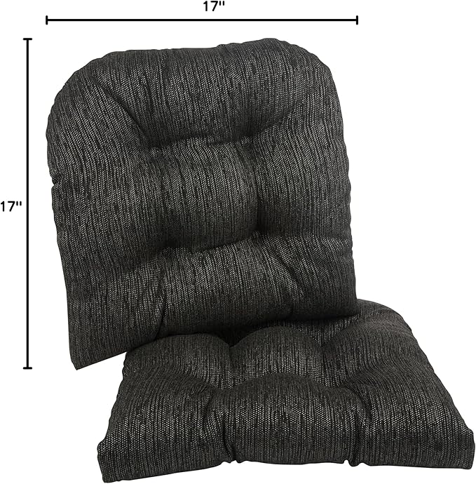 Klear Vu Gripper Overstuffed Universal Non-Slip Dining Chair Cushions for Kitchen Decor or Office Use, U-Shaped Skid-Proof Seat Pad, 17x17 Inches, 2 Count (Pack of 1), Chenille Black