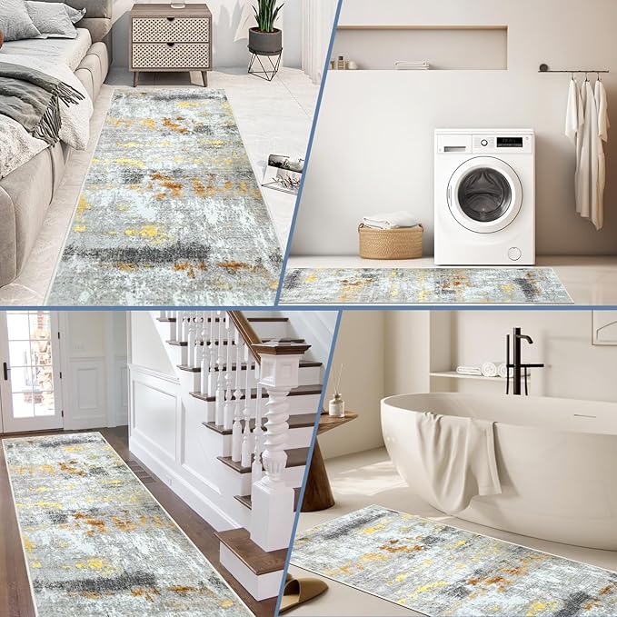 Runner Rug Washable 3x67 FT, Non Slip Rubber Backing Abstract Carpet, Soft Area Rugs for Bedroom Kitchen Hallway Entryway Bathroom, Customized