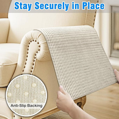 Couch Arm Covers, Sofa Arm Covers, Waterproof Armrest Cover for Sofa, Armchair, Loveseat, Headrest Cover, Non-Slip Recliner Arm Cover, Arm Chair Covers Set of 2 (Taupe, 19"×19")
