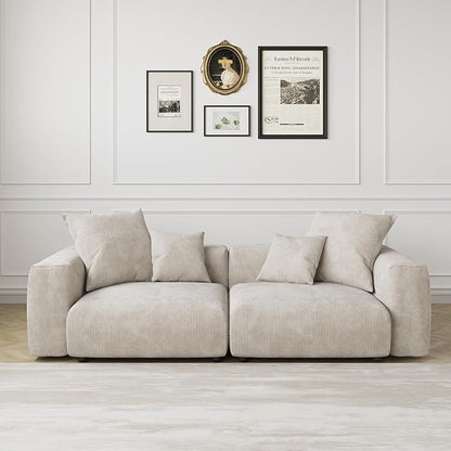 JACH 102" Sectional Couch with 4 Pillows, Corduroy Modular Sectional Sofa, Cushion Covers Removable, Oversized Love Seat Sofas Couches for Living Room, Office, Apartment, Beige