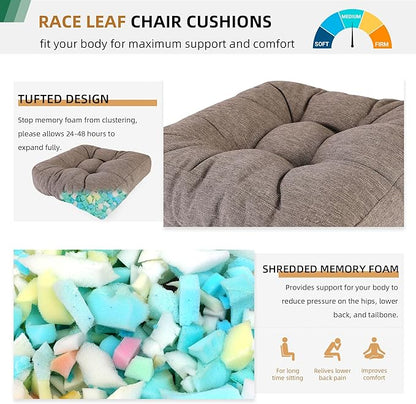 RACE LEAF 17" x 17" Patio Chair Cushions Brown - Outdoor/Indoor Tufted Memory Foam Chair Pads Set of 2, Water-Resistant Olefin Chair Seat Cushion Non-Slip Backing