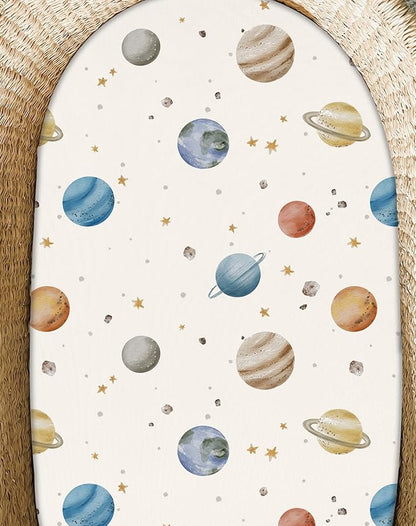 Bassinet Sheets for Baby Girls Boys 2 Pack, Fitted Baby Mattress Sheet for Rectangle, Oval, Hourglass Bassinet Mattress, Breathable Cozy & Universal Fit (Stellar Adventure)