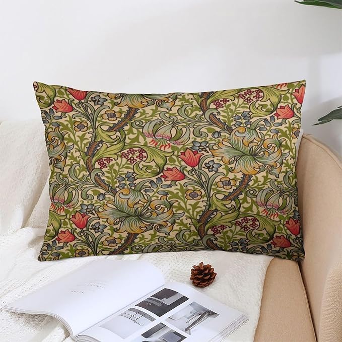 Golden Floral Flower William Morris Throw Pillow Covers 12x20 Inch Aesthetic Pillow Velvet Decorative Pillowcase Home Decor Living Room Cushion Case for Bed Sofa Couch