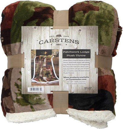 CARSTENS, INC. Ultra Premium Super Soft Plush Sherpa Fleece Oversized Throw Blanket 54" x 68", Patchwork Lodge