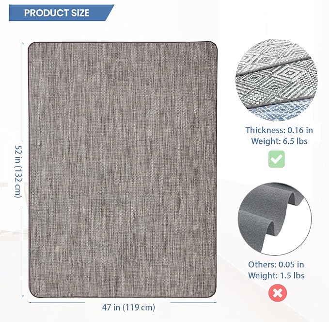Chair Mat for Hardwood & Tile Floor, 47" x 52" Heavy Duty Office Chair Mat for Rolling Chairs, Anti Slip, Non-Curve, Floor Protector for Home Office, Gray Brown