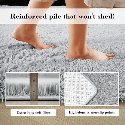 Soft Runner Rugs for Bedroom, Grey 2x8 Runners for Hallways Fluffy Rug Area Rug, Bedside Rug for Living Room Bedroom Kids Room Home Decor